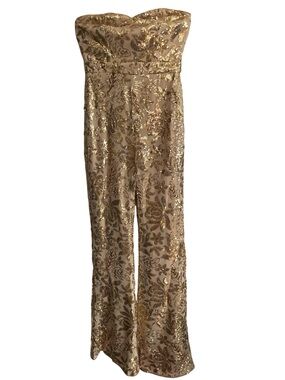 Loragal Gold Sequins Bell Bottom Sleeveless Jumpsuit Size Small